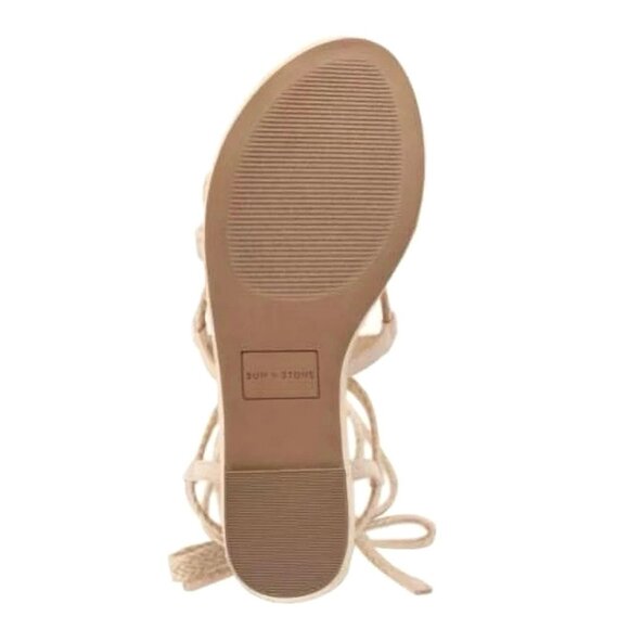 SUN+STONE TRINNIE Strappy Ankle-Tie Platform Wedge Heel Sandals Beige Size 9 - Picture 5 of 6
